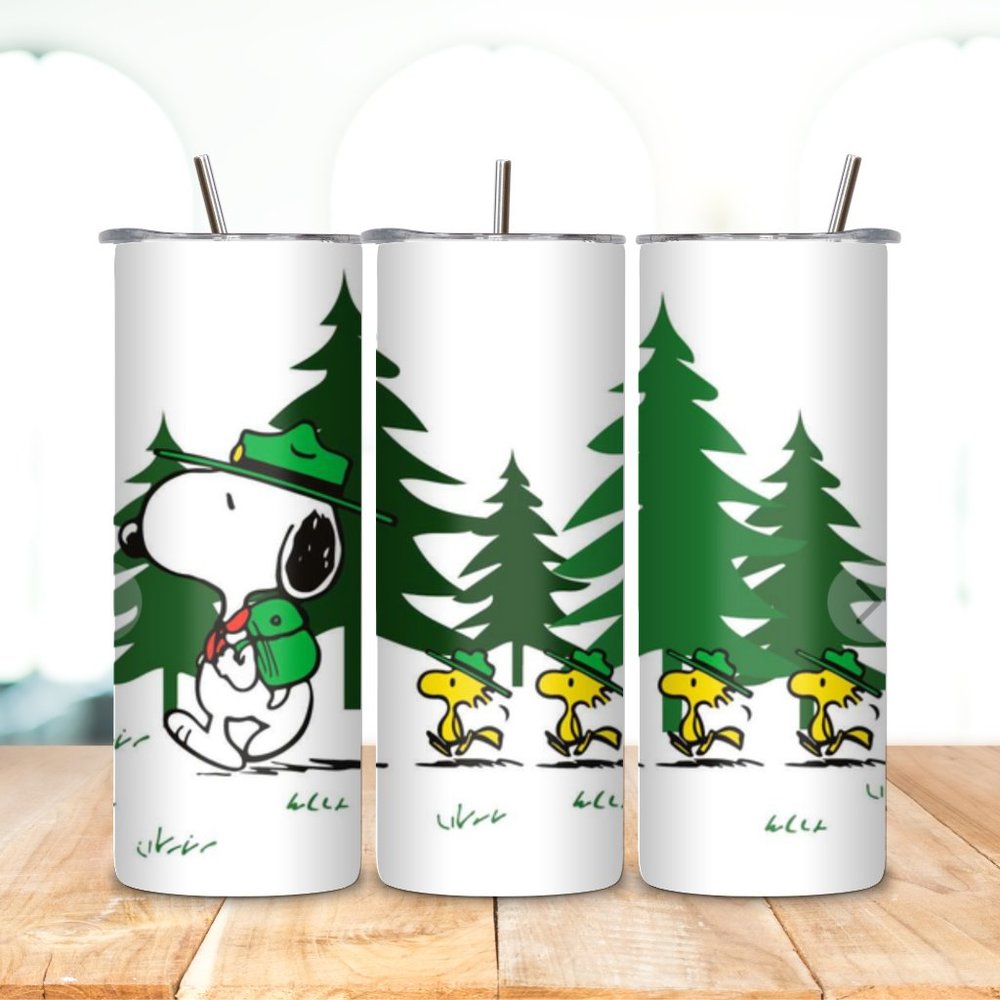 SNOOPY Camping Customizable 20oz insulated  tumbler, lid, metal straw, brush - Picture 2 of 9